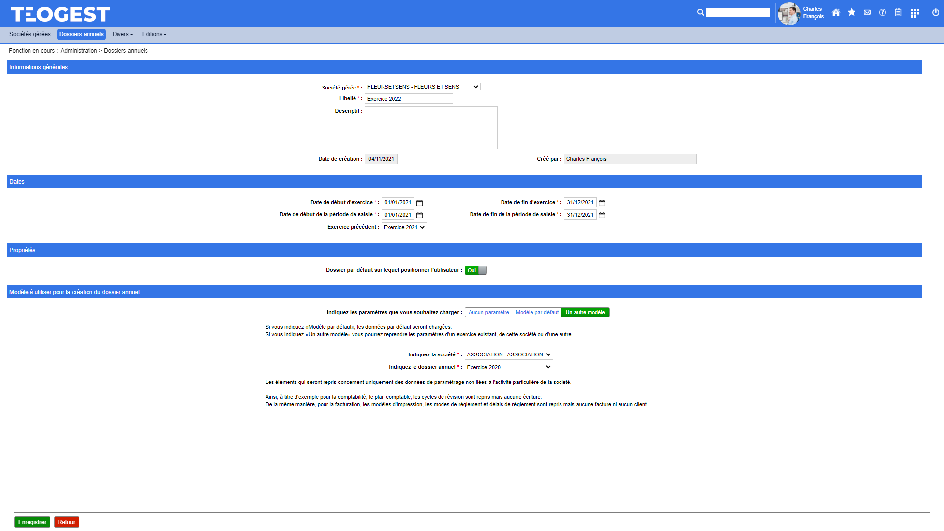 Creation et modification dun dossier annuel